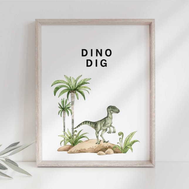 Poster Sinal de Escavação de Dinossauro Jurássico em Aqua (Criador carregado)