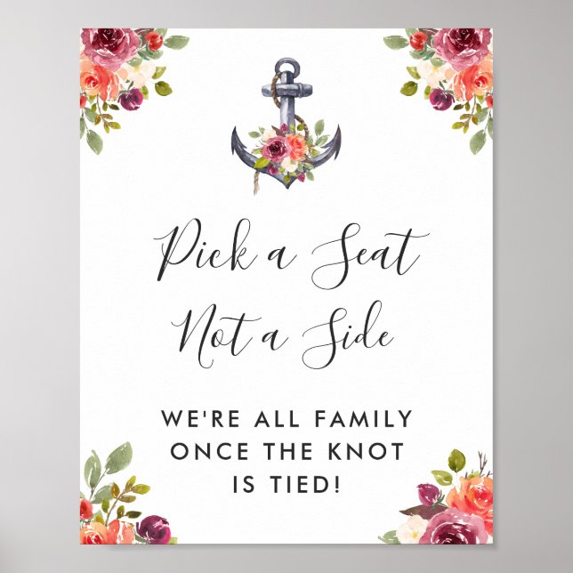 Poster Sinal de Escolha de Assento de Casamento Floral Ân (Frente)
