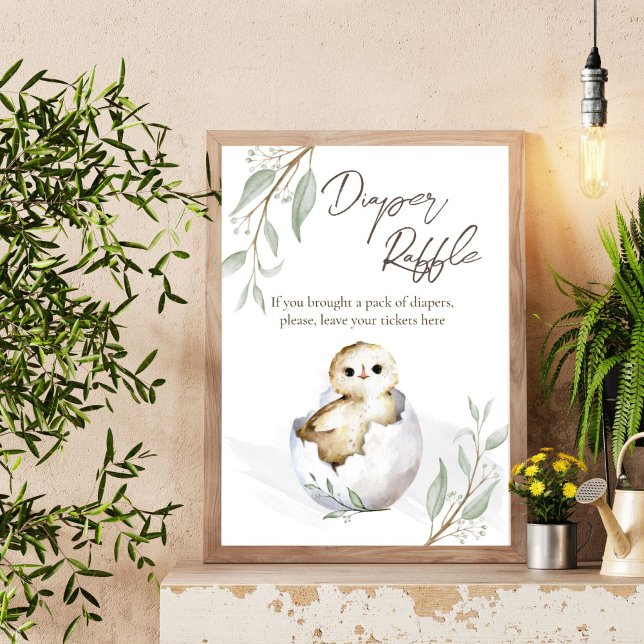 Poster Sinal de espingarda de fralda de aves em breve (Hatching soon bird baby shower diaper raffle sign ready to hatch little bird baby shower sign)