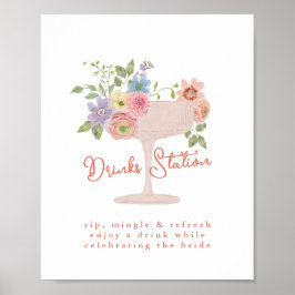 Poster Sinal de Estação de Bebidas para Chá de Noiva Amor