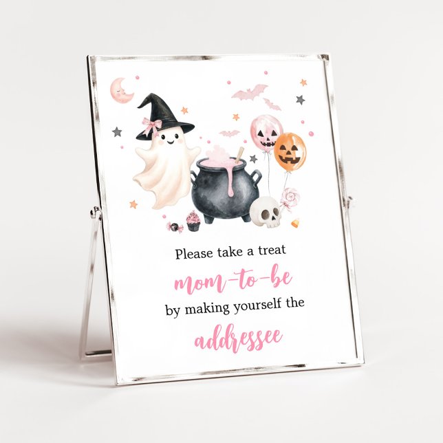 Poster Sinal de Estação de Envelope de Fantasma Rosa Pequ (Girl Little Boo Baby Shower Envelope Station Sign)
