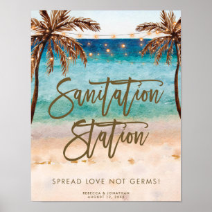 Poster Sinal de estação de higienização das mãos na praia