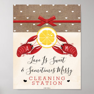 Poster Sinal de Estação de Limpeza de Lagostas Monogramas