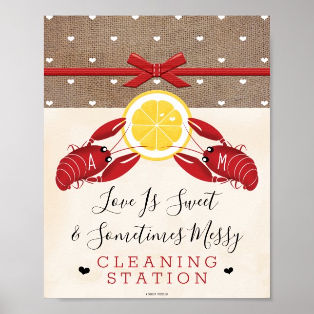 Poster Sinal de Estação de Limpeza de Lagostas Monogramas (Frente)