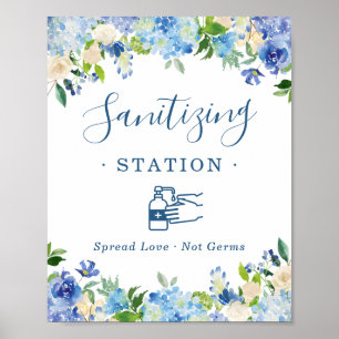 Poster Sinal de estação de saneamento Blue Hydrangea Flor