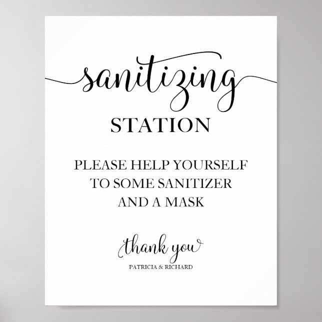 Poster Sinal de Estação de Sanitização com Caligrafia Chi (Frente)