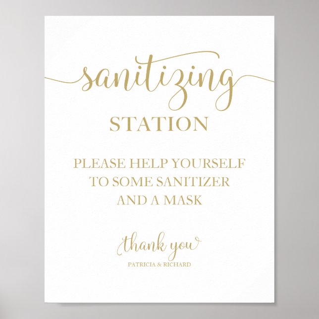 Poster Sinal de Estação de Sanitização com Caligrafia Chi (Frente)