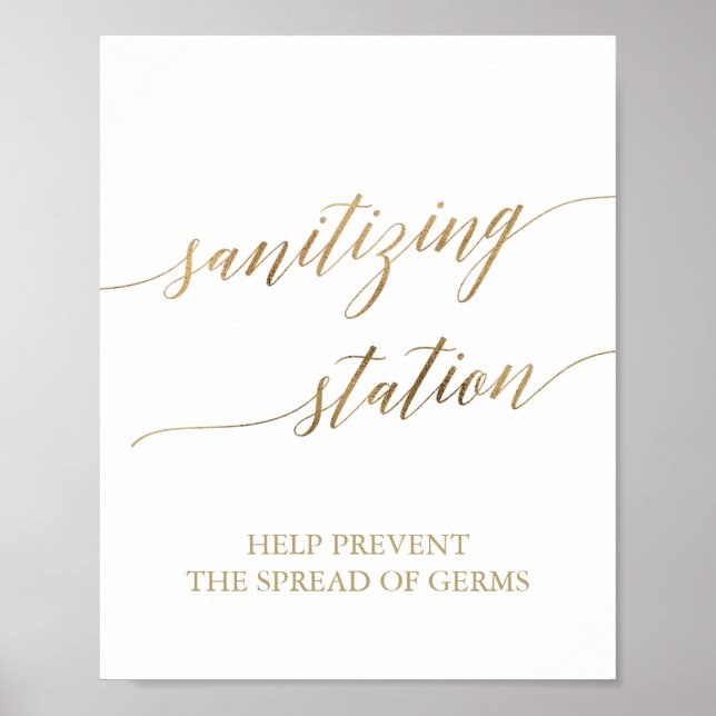 Poster Sinal de Estação de Sanitização com Caligrafia em  (Frente)