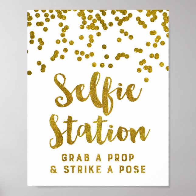 Poster Sinal de Estação de Selfie Casamento Confete Doura (Frente)