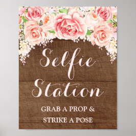Póster Sinal de Estação de Selfie Casamento em Madeira Aq