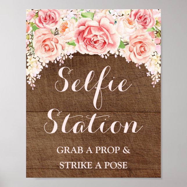Póster Sinal de Estação de Selfie Casamento em Madeira Aq (Frente)