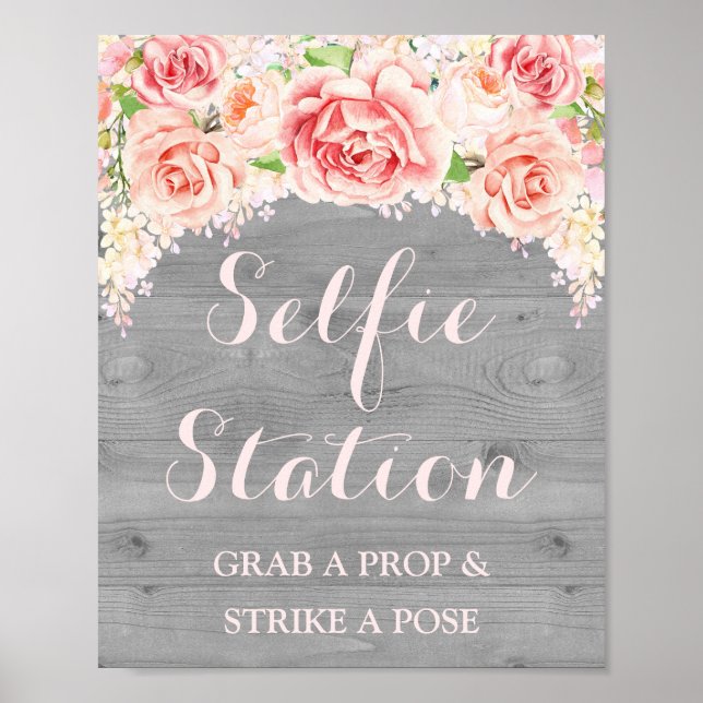 Póster Sinal de Estação de Selfie Casamento Madeira Aquar (Frente)