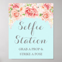 Sinal de Estação de Selfie Casamento Rosa Aquarela