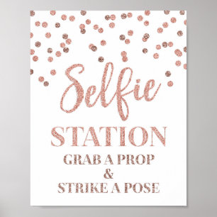 Poster Sinal de Estação de Selfie Casamento Rose Gold