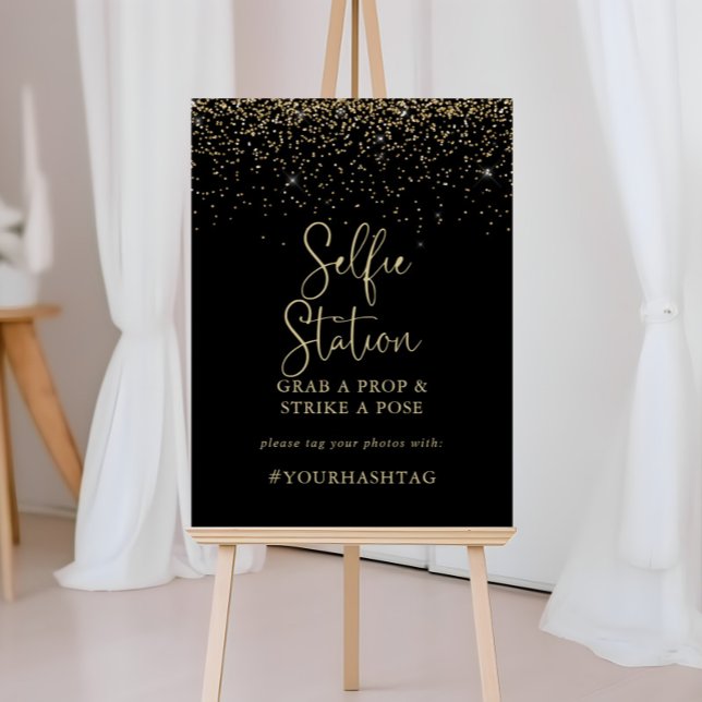 Poster Sinal de Estação de Selfie com Confete Dourado em  (Criador carregado)