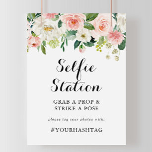 Poster Sinal de Estação de Selfie com Folhagem Verde Flor