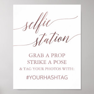 Poster Sinal de Estação de Selfie em Caligrafia Rosa Dour
