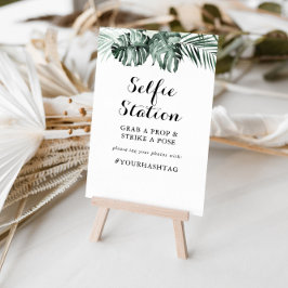 Poster Sinal de Estação de Selfie Floral Branco de Folhag