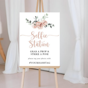 Poster Sinal de Estação de Selfie Floral Rosa Clássico Em