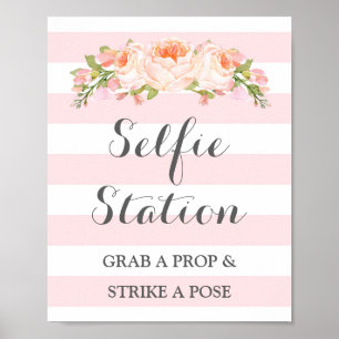 Poster Sinal de Estação de Selfie para Casamento com Flor