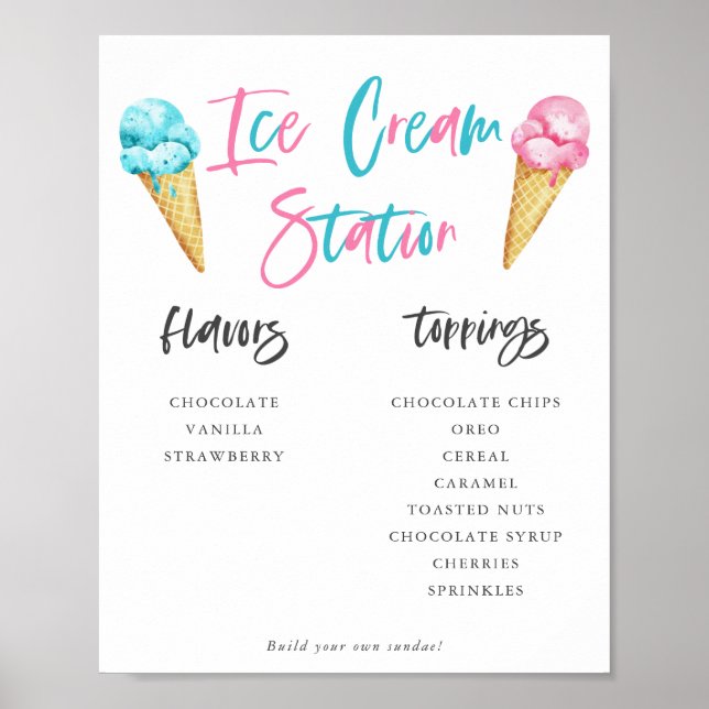 Poster Sinal de Estação de Sundae de Sorvete para Festa d (Frente)