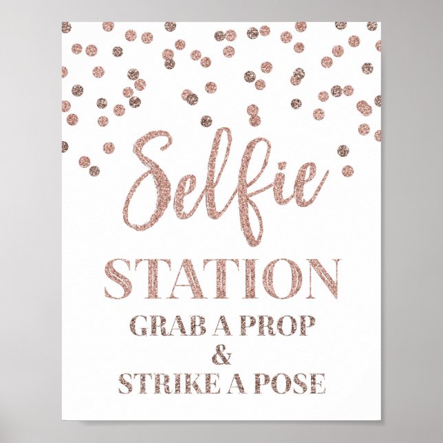Poster Sinal de Estação Selfie Casamento Rose Gold (Frente)