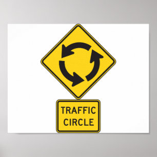 Póster Sinal de Estrada de Círculo de Tráfego Amarelo Dia