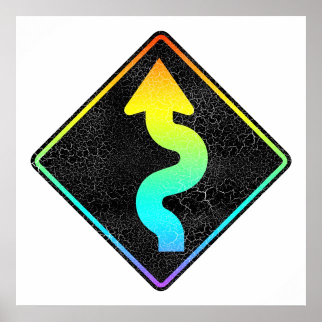 Póster sinal de estrada em curva à frente (Frente)