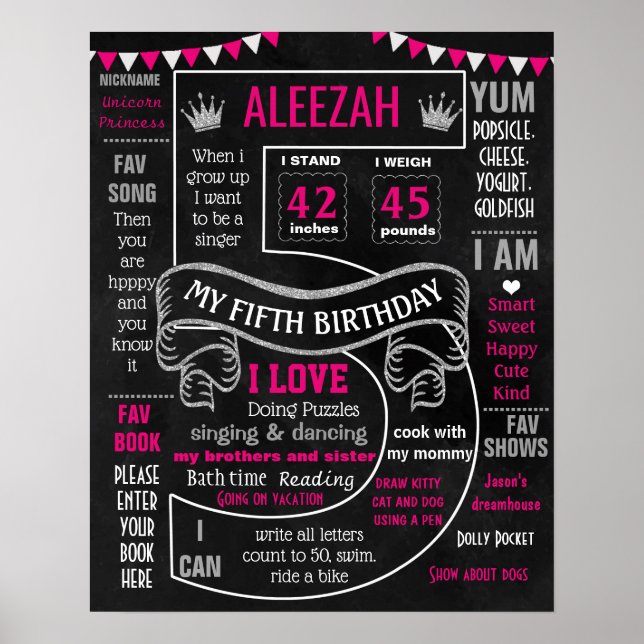 Poster sinal de Etapa de Festa de aniversário 5 (Frente)