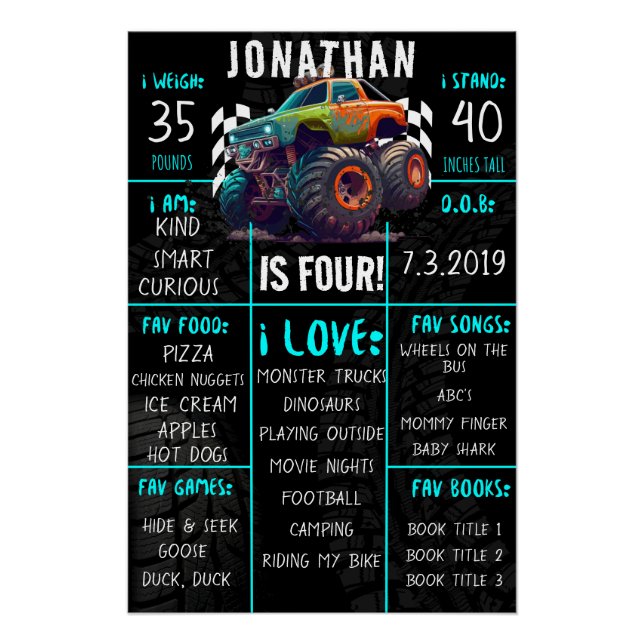 Póster Sinal de Etapa de Festa de aniversário de Caminhão (Frente)