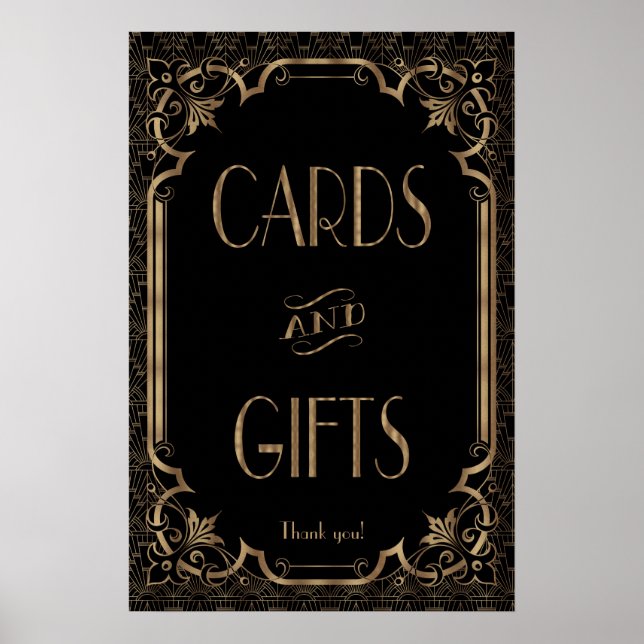 Póster Sinal de Excelente Preto Gatsby Art Deco Cards & G (Frente)