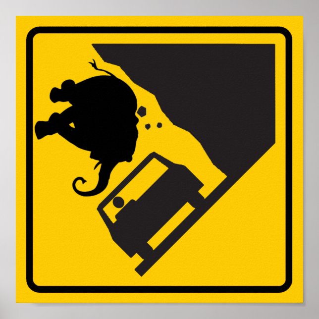 Póster Sinal de Falling Elephing Zone Highway (Frente)