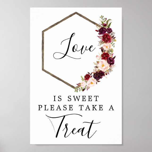 Poster Sinal de Favor Boho Burgundy Love Is Sweet (Frente)
