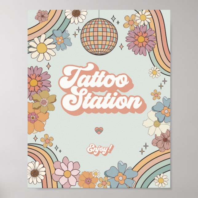 Poster sinal de favor da estação de tatuagem retrô de gro (Frente)