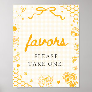 Poster Sinal de Favor de Abelha Mel Gingham Amarelo Moder