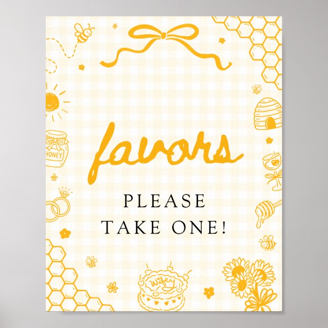 Poster Sinal de Favor de Abelha Mel Gingham Amarelo Moder (Frente)