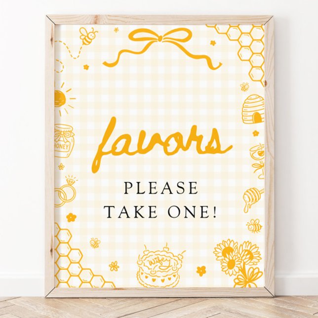Poster Sinal de Favor de Abelha Mel Gingham Amarelo Moder (Criador carregado)