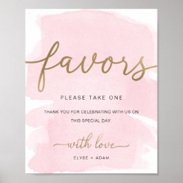Poster Sinal de Favor de Aquarela Rosa Dourada