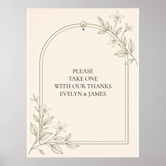 Poster Sinal de Favor de Casamento Botânico Olive com Agr (Frente)