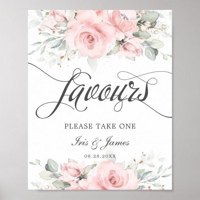 Poster Sinal de Favor de Casamento com Folhagem Floral Ro (Frente)