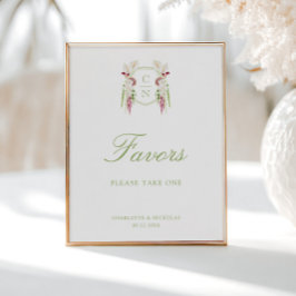 Poster Sinal de Favor de Casamento com Monograma Floral e