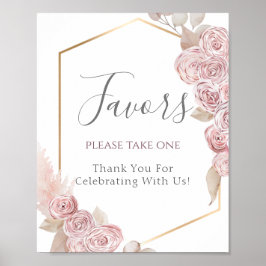 Poster Sinal de Favor de Casamento Dourado das Flores Ros
