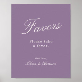 Poster Sinal de Favor de Casamento em Caligrafia Lilás