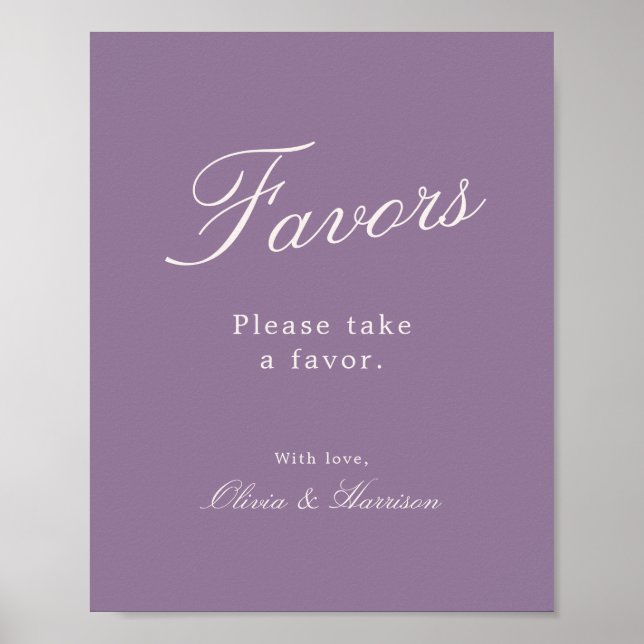 Poster Sinal de Favor de Casamento em Caligrafia Lilás (Frente)