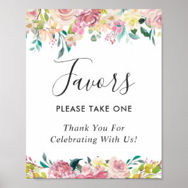 Poster Sinal de Favor de Casamento Floral Bege Pastel