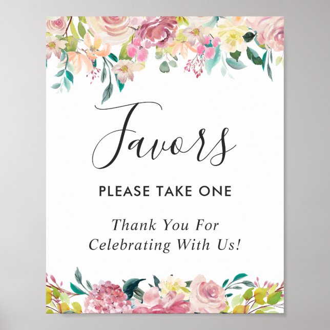 Poster Sinal de Favor de Casamento Floral Bege Pastel (Frente)