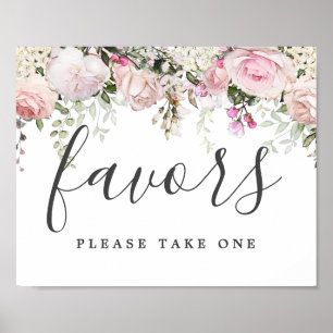 Poster Sinal de Favor de Casamento Floral Branco Rosa Ros