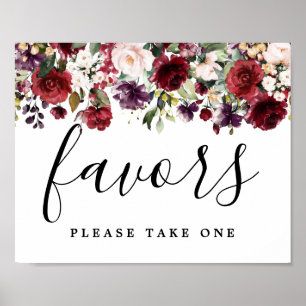 Poster Sinal de Favor de Casamento Floral Rosa Rosa Verme