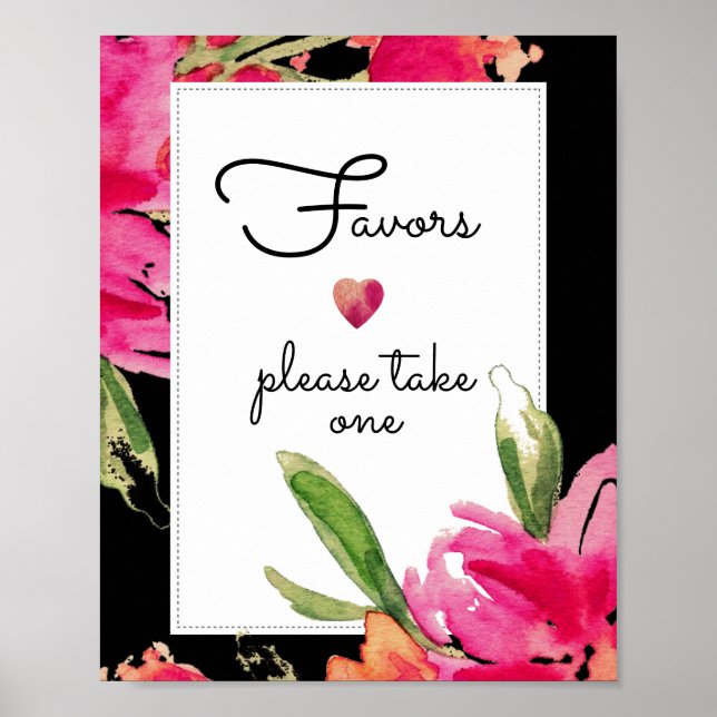 Poster Sinal de Favor de Casamento | Flores de Fuchsia em (Frente)