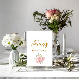 Poster Sinal de Favor de Casamento rosa Watercolor